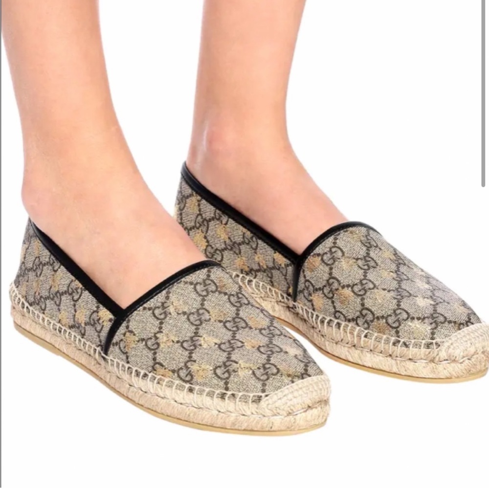 Gucci Logo Espadrille Flat Bees size 37.5 - Picture 2 of 16